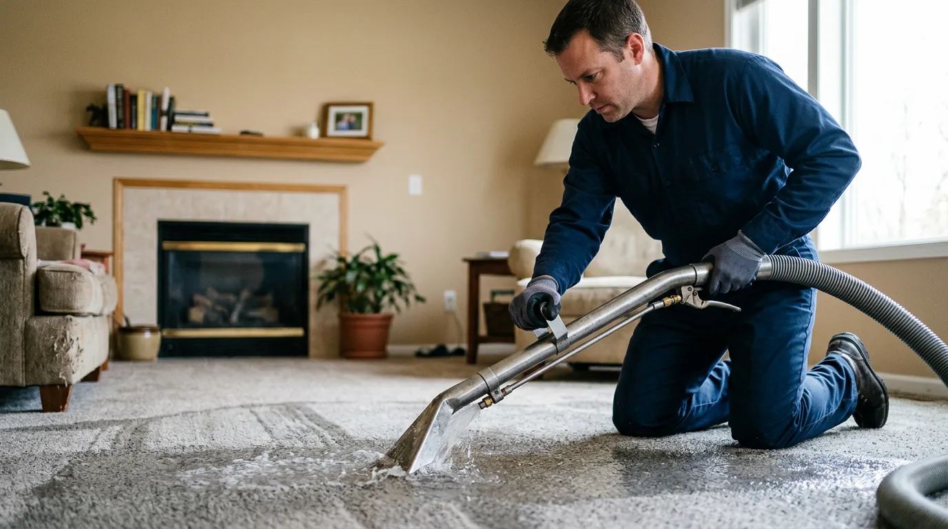 Water damage restoration technician working near Uniondale, IN